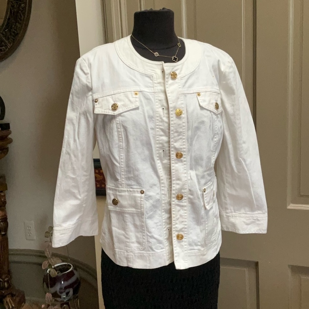 St. John White jeans Jacket with Gold Buttons